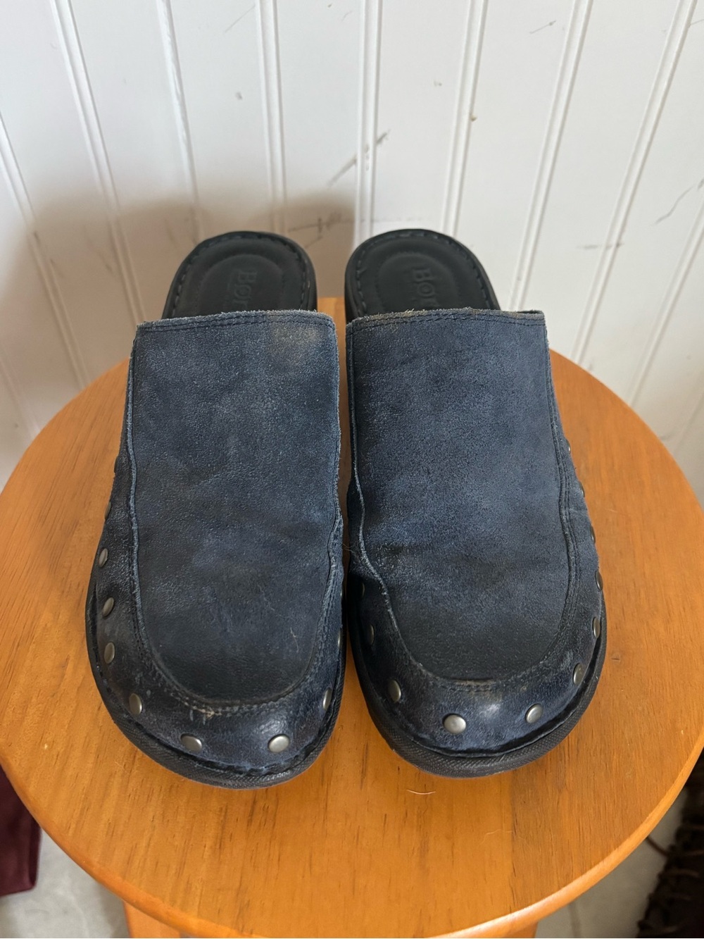 Born Navy Suede Slip-On Clogs with Stud Accents